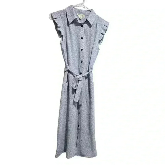 Button-Down Floral Midi Dress with Ruffle Sleeves - Picture 10 of 12